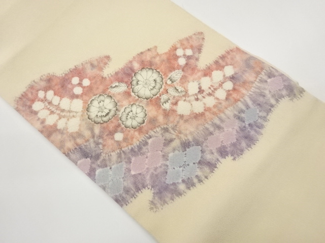 縮緬地手描き辻ヶ花模様名古屋帯